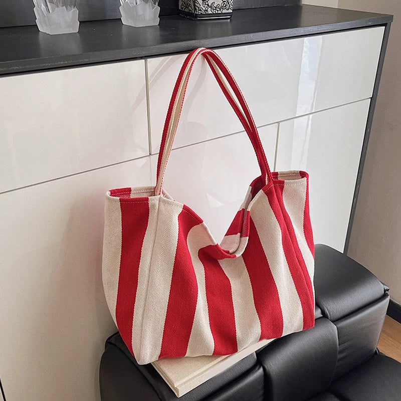 Tas Dames - Grote Tote Bag met Brede Strepen en Zachte Band | Casual