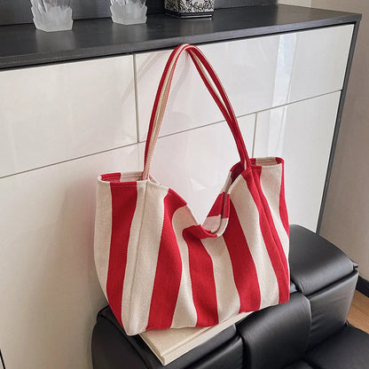 Tas Dames - Grote Tote Bag met Brede Strepen en Zachte Band | Casual