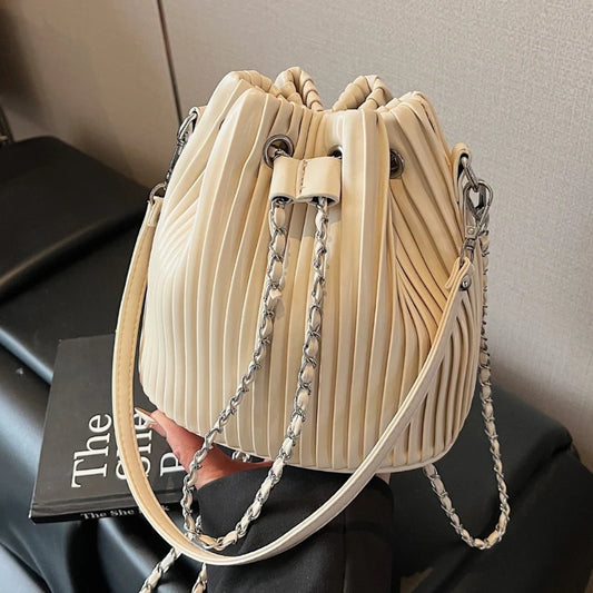 Tas Dames - Bucket Bag met Plissé en Zilveren Ketting | Chique