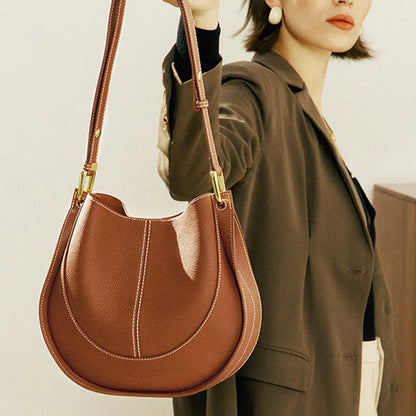 Tas Dames - Halfmaan Crossbody met Stiksels en Goud | Klassiek