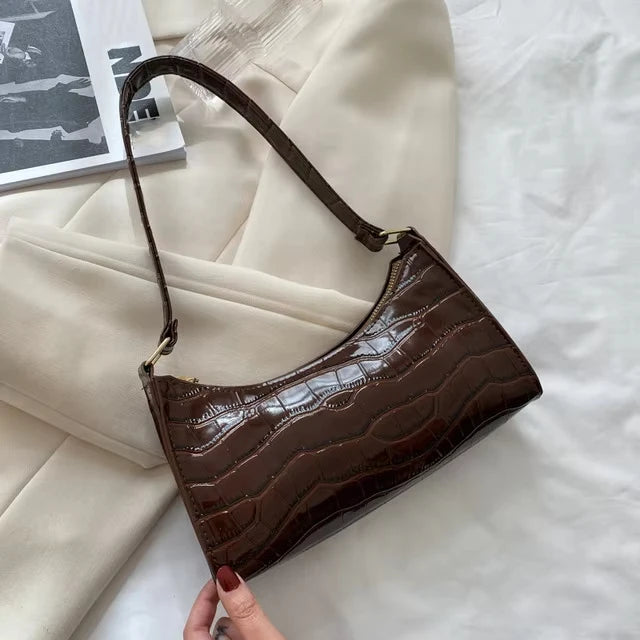 Schoudertas Dames - Halfmaan Tas met Krokodilprint en Rits | Chique