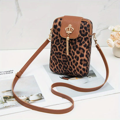 Tas Dames - Mini Crossbody met Luipaardprint en Kroon Detail | Casual