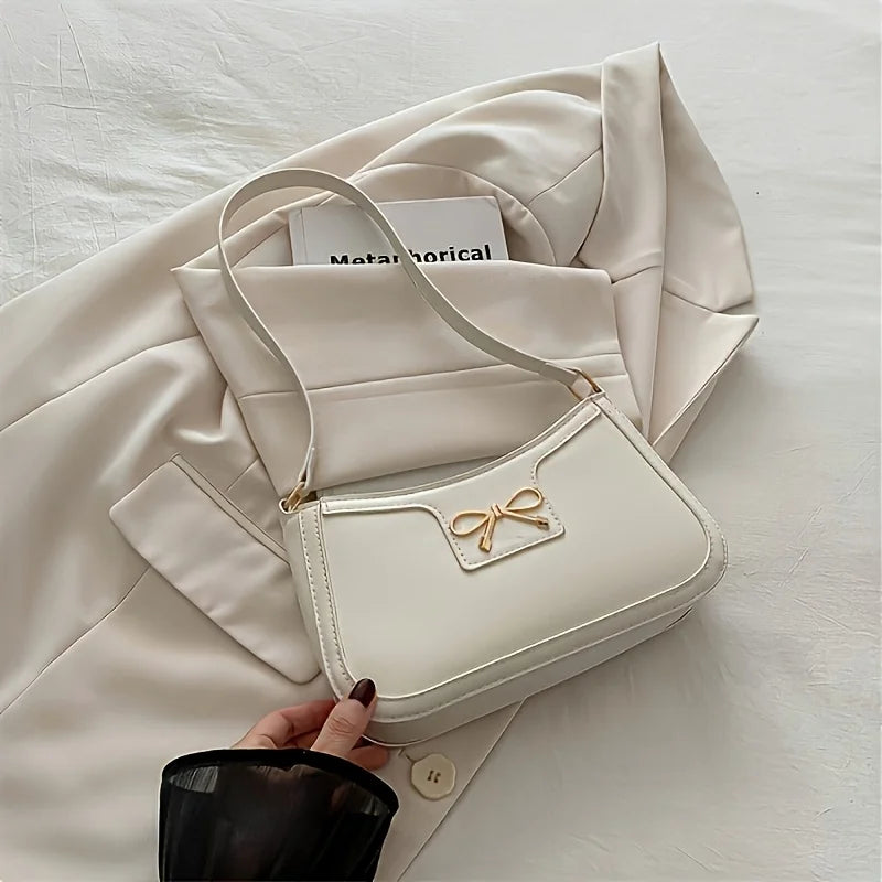Tas Dames - Stijlvolle Baguette Tas met Gouden Strikornament | Chique