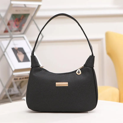 Schoudertas Dames - Halfmaan Hobo Bag met Gouden Label | Chique
