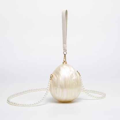 Tas Dames - Parelmoer Ei Clutch met Parelketting en Pols | Gala