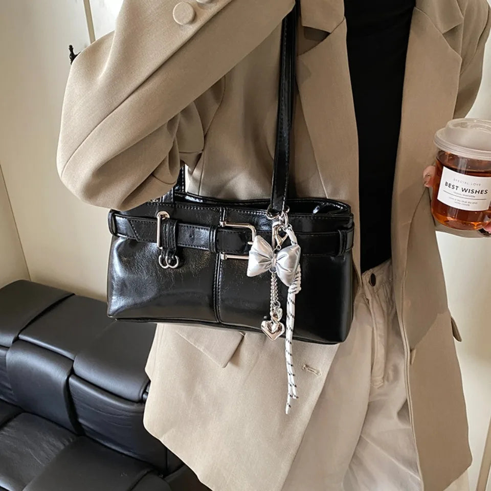 Tas Dames - Schoudertas met Gesp en Strik Hanger | Stijlvol