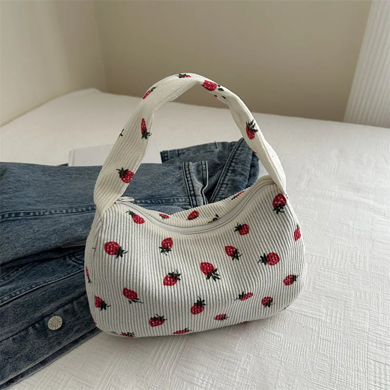 Tas Dames - Mini Schoudertas met Aardbeienprint en Structuur | Zomer
