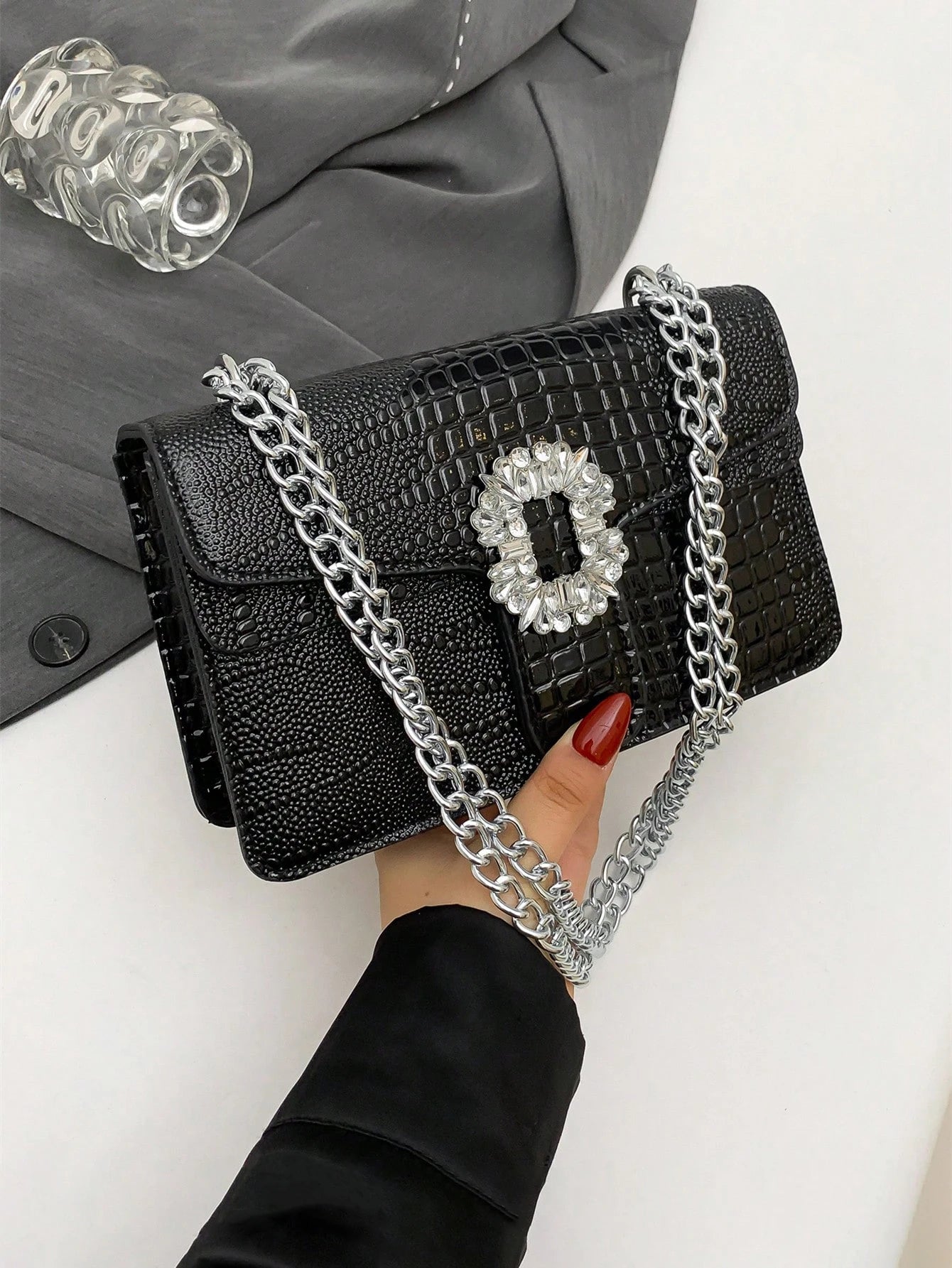 Tas Dames - Crossbody met Ketting en Strass Gesp | Feestelijk