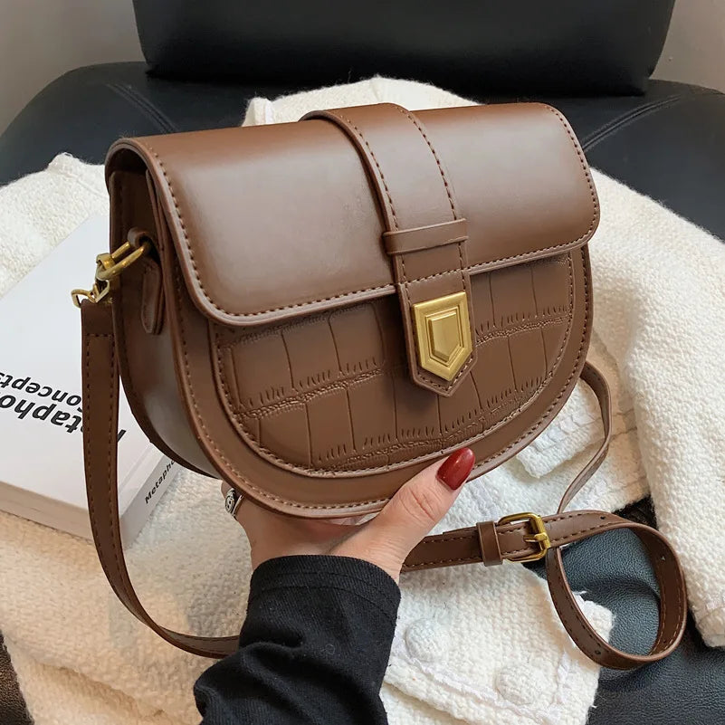 Crossbody Tas Dames - Halfmaan Saddle Bag met Gouden Slot | Chique