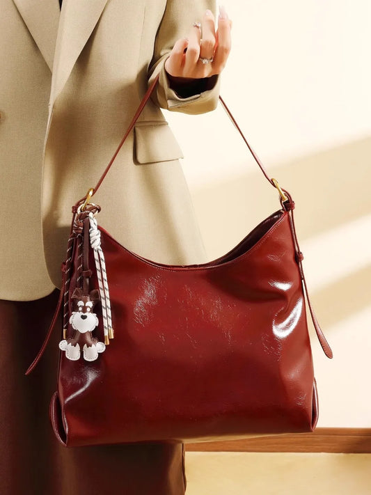 Tas Dames - Glanzende Schoudertas met Parel Sleutelhanger | Chique