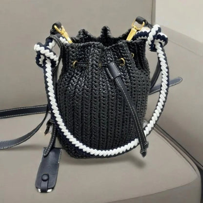 Tas Dames - Gevlochten Bucket Bag met Trekkoord en Ketting | Zomer