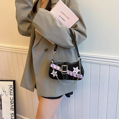 Tas Dames - Hobo Schoudertas met Sterren en Ketting | Stoer
