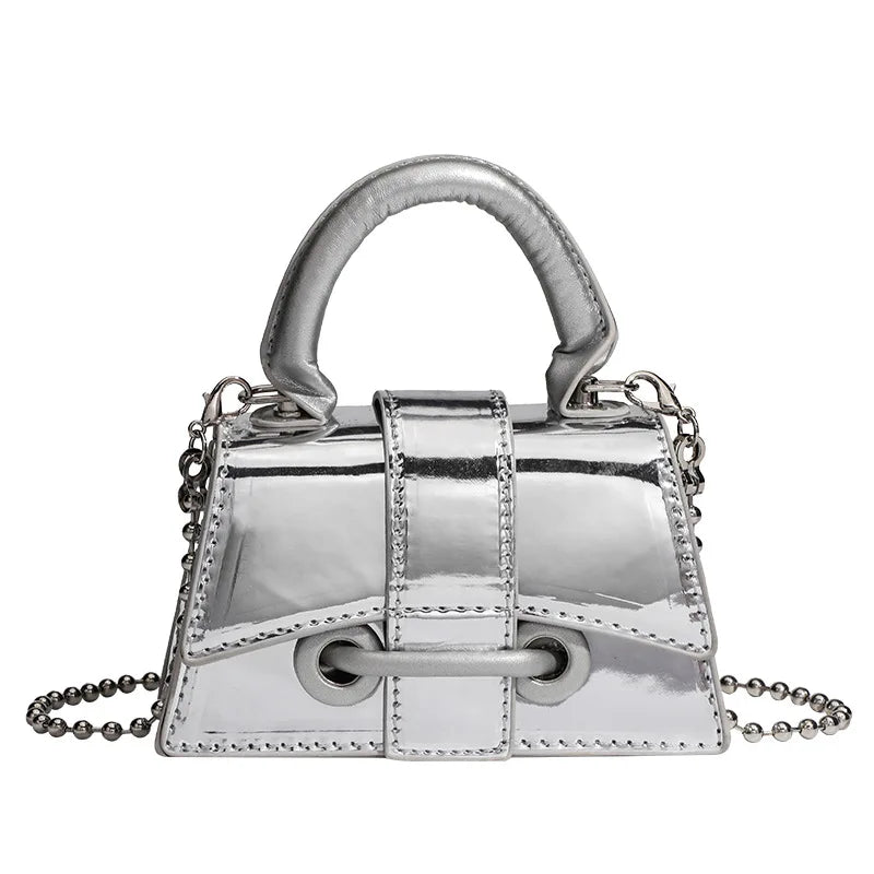 Mini Tas Dames - Glanzende Handtas met Ketting en Studs | Chique