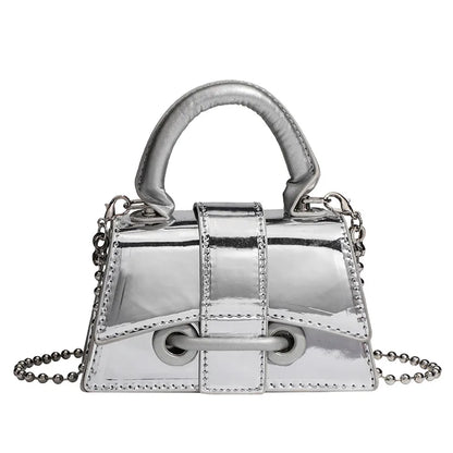 Mini Tas Dames - Glanzende Handtas met Ketting en Studs | Chique