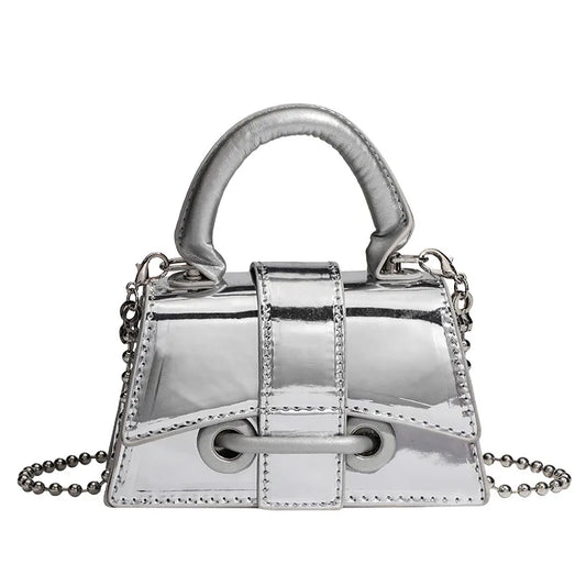 Mini Tas Dames - Glanzende Handtas met Ketting en Studs | Chique