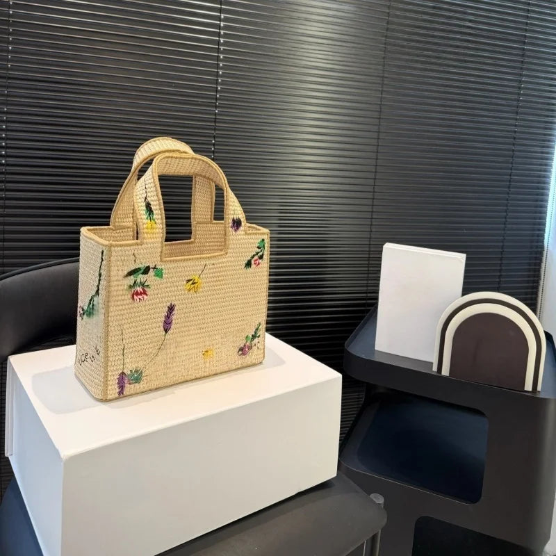 Shopper Dames - Gevlochten Zomertas met Bloemenprint | Casual