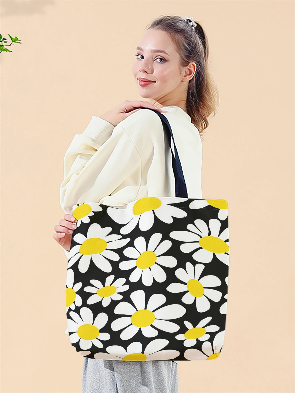 Tas Dames - Grote Tote Bag met Grafische Madeliefjesprint | Casual