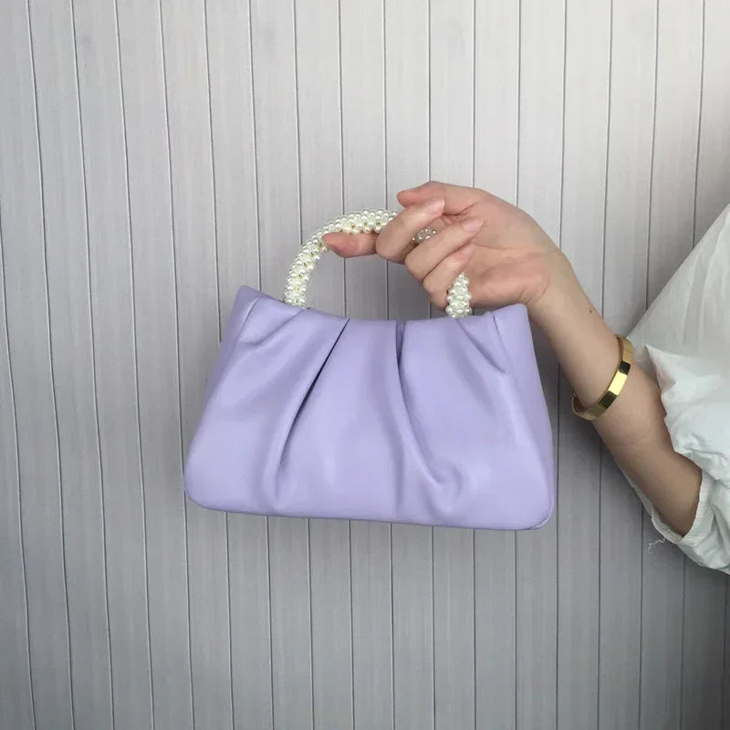 Tas Dames - Geplooide Avondtas met Parelhengsels | Elegant