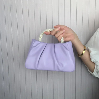 Tas Dames - Geplooide Avondtas met Parelhengsels | Elegant