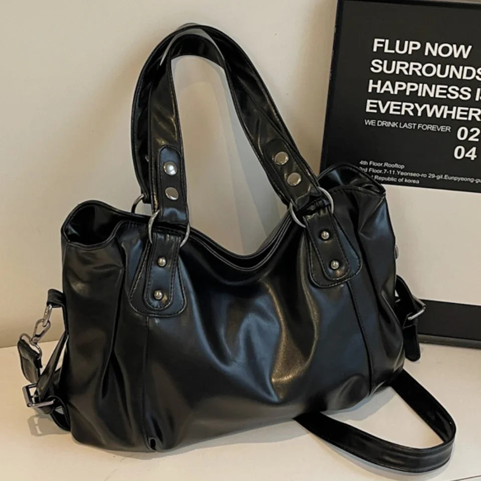 Tas Dames - Grote Schoudertas met Studs en Brede Band | Casual