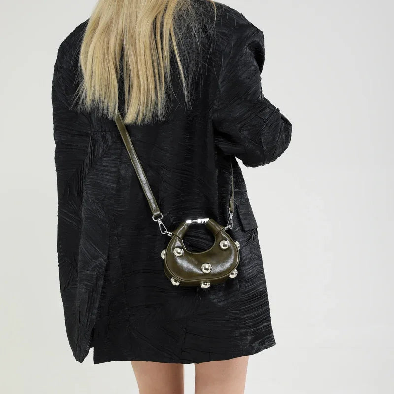 Tas Dames - Mini Crossbody met Zilveren Bolstuds en Ring | Stoer