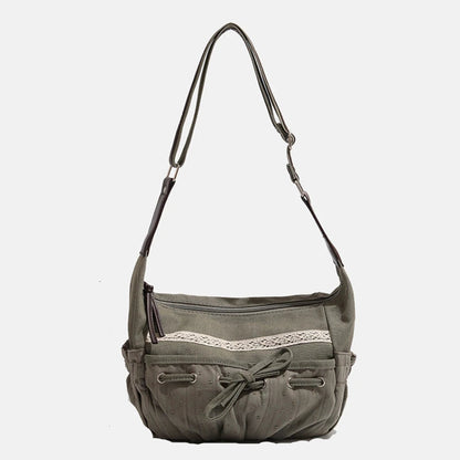 Tas Dames - Schoudertas met Kantdetail en Strikkoord | Casual
