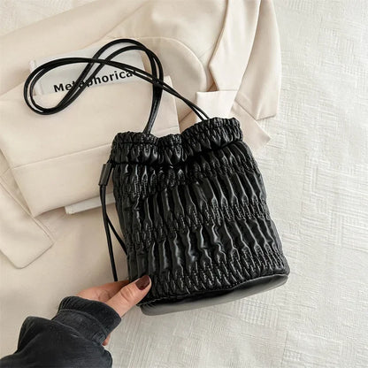 Tas Dames - Metallic Bucket Bag met Geplooide Rand | Chique