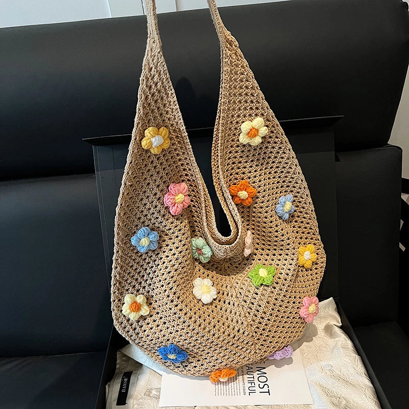Tas Dames - Gehaakte Shopper met Bloemendetails | Zomer