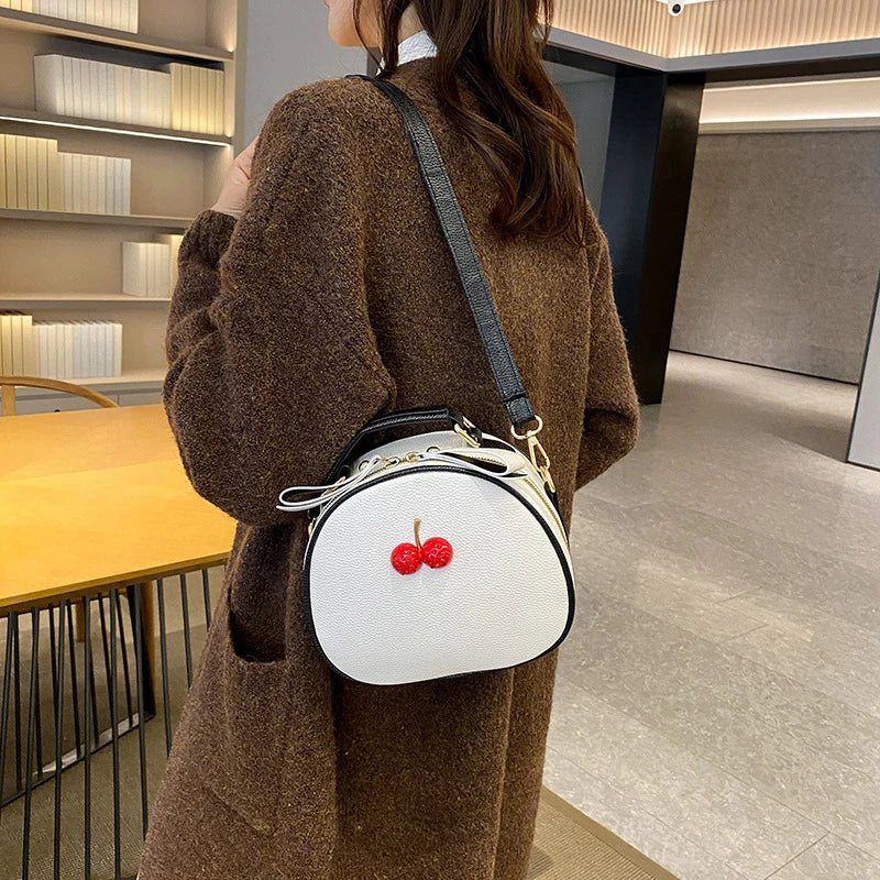 Crossbody Tas Dames - Ronde Mini Tas met Kers Detail | Casual