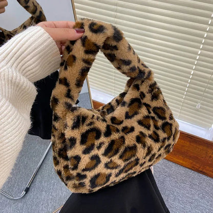 Tas Dames - Pluche Schoudertas met Luipaardprint | Opvallend