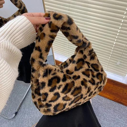 Tas Dames - Pluche Schoudertas met Luipaardprint | Opvallend