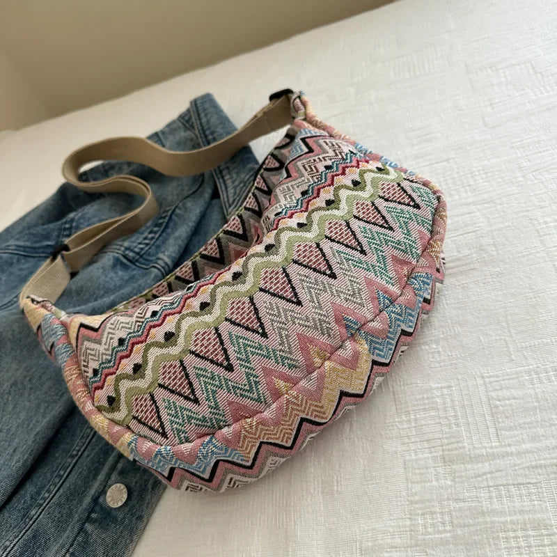 Schoudertas Dames - Grote Boho Tas met Zigzagpatroon | Casual