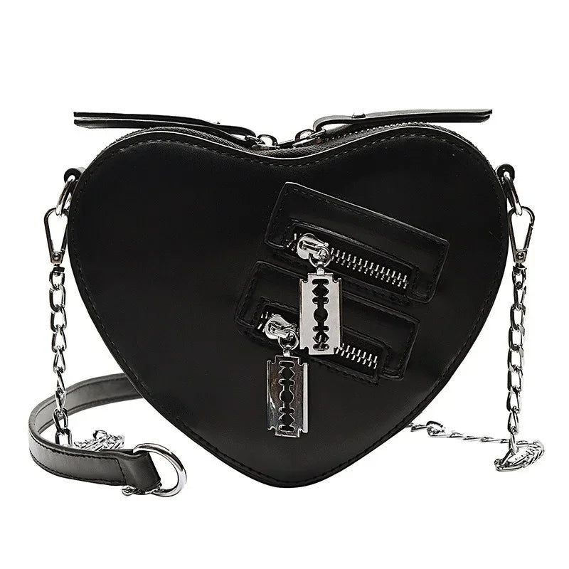 Tas Dames - Hartvormige Crossbody met Ketting en Zippers | Edgy