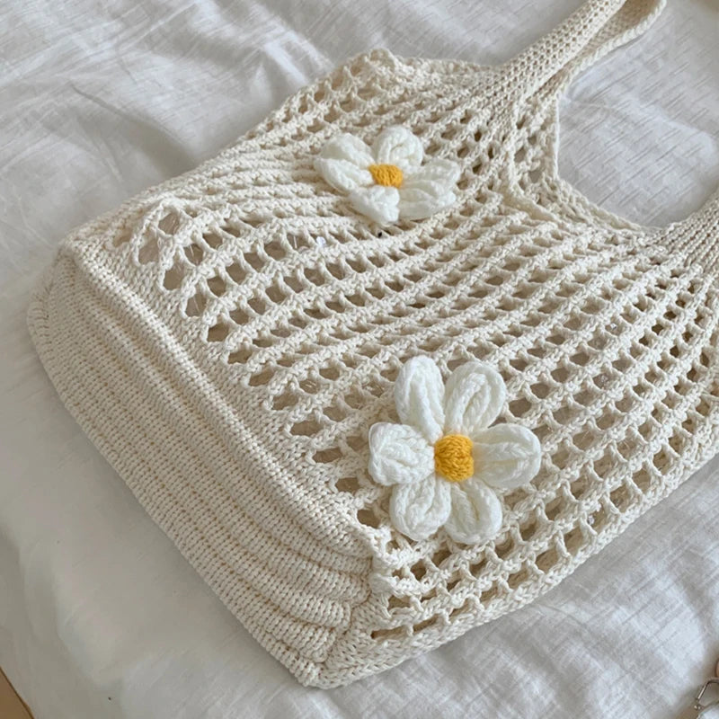 Tas Dames - Gehaakt Shopper Model met Bloemen | Zomer