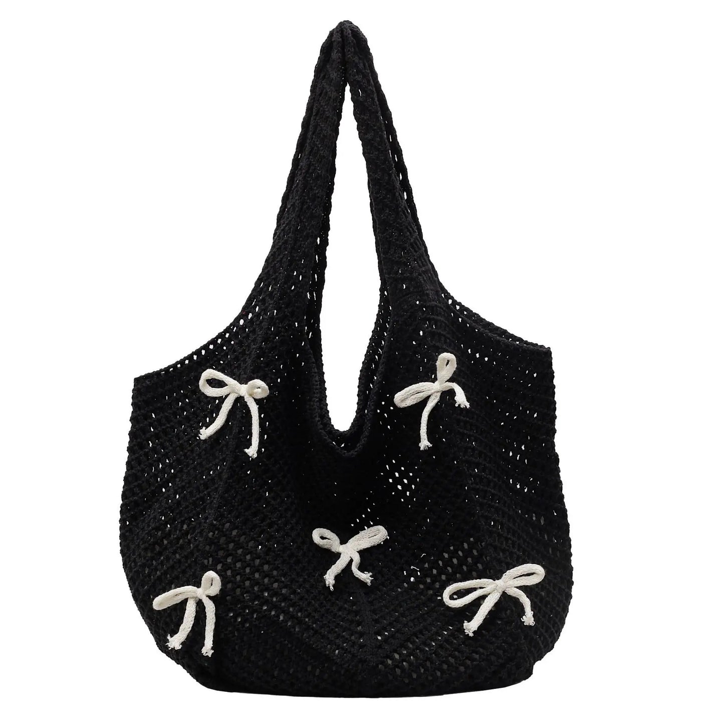 Tas Dames - Gehaakt Hobo Model met Strikjes en Open Werk | Zomer