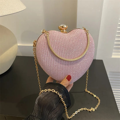 Avondtasje Dames - Hartvormige Clutch met Ketting en Kristal | Feest