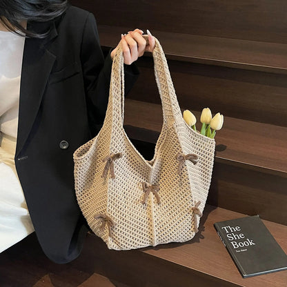 Tas Dames - Gehaakt Hobo Model met Strikjes en Open Werk | Zomer