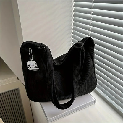 Tas Dames - Ruime Schoudertas met Ribbel en Bedeltje | Casual