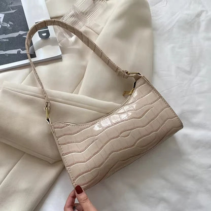 Schoudertas Dames - Halfmaan Tas met Krokodilprint en Rits | Chique