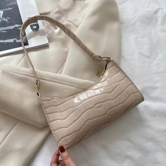 Schoudertas Dames - Halfmaan Tas met Krokodilprint en Rits | Chique