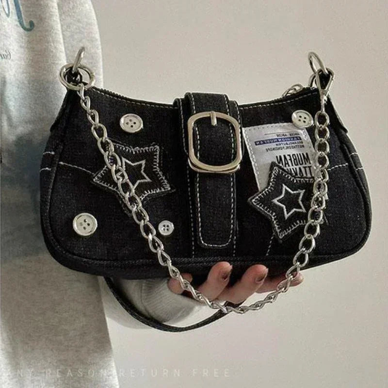 Tas Dames - Schoudertas met Sterren en Zilveren Ketting | Casual