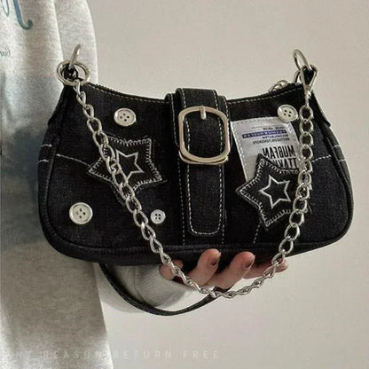 Tas Dames - Schoudertas met Sterren en Zilveren Ketting | Casual