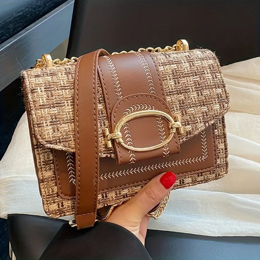 Tas Dames - Flap Tas met Contrast Band en Gouden Ring | Klassiek