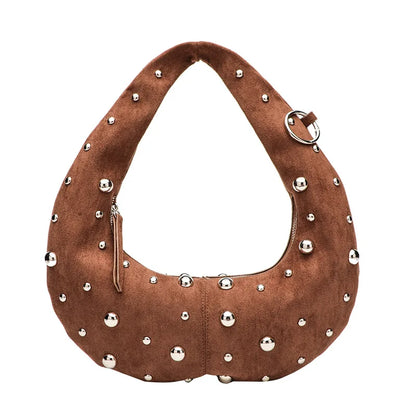 Tas Dames - Halfmaan Schoudertas met Zilveren Studs | Stoer