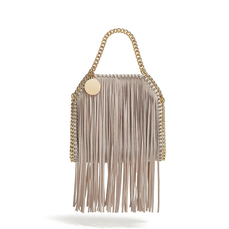 Tas Dames - Mini Handtas met Franjes en Gouden Ketting | Boho