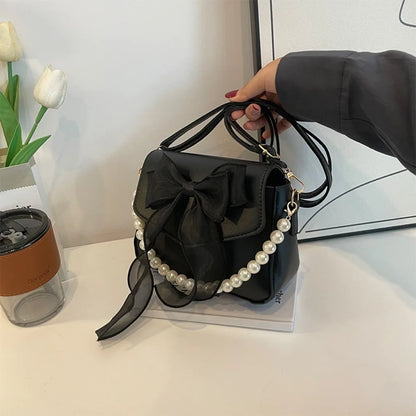 Handtas Dames - Strik Tas met Parelketting en Organza | Chique
