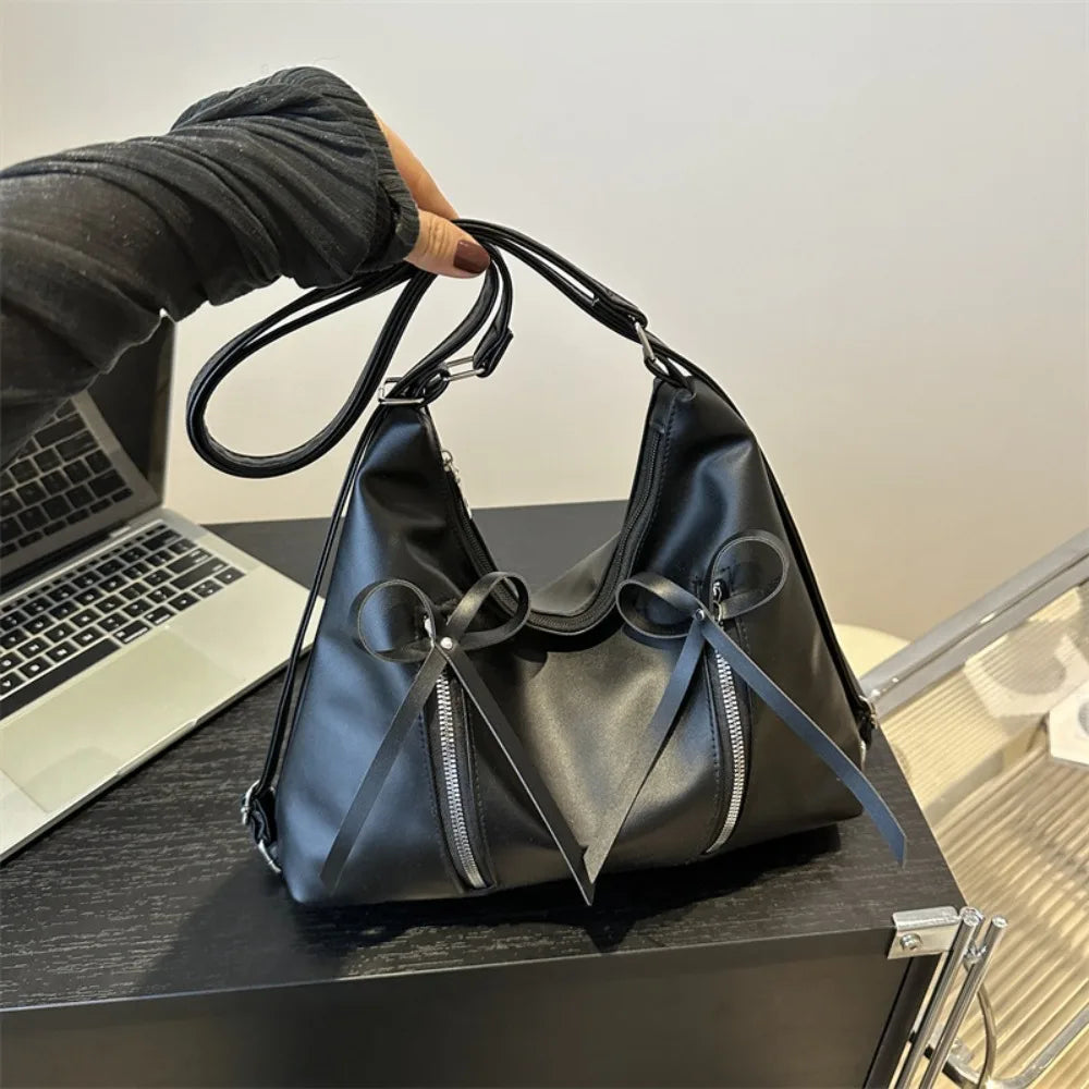 Tas Dames - Glanzende Schoudertas met Strikjes | Chique