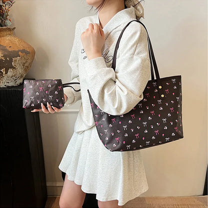 Shopper Dames - Grote Tote Bag met Strikjesprint en Etui | Casual