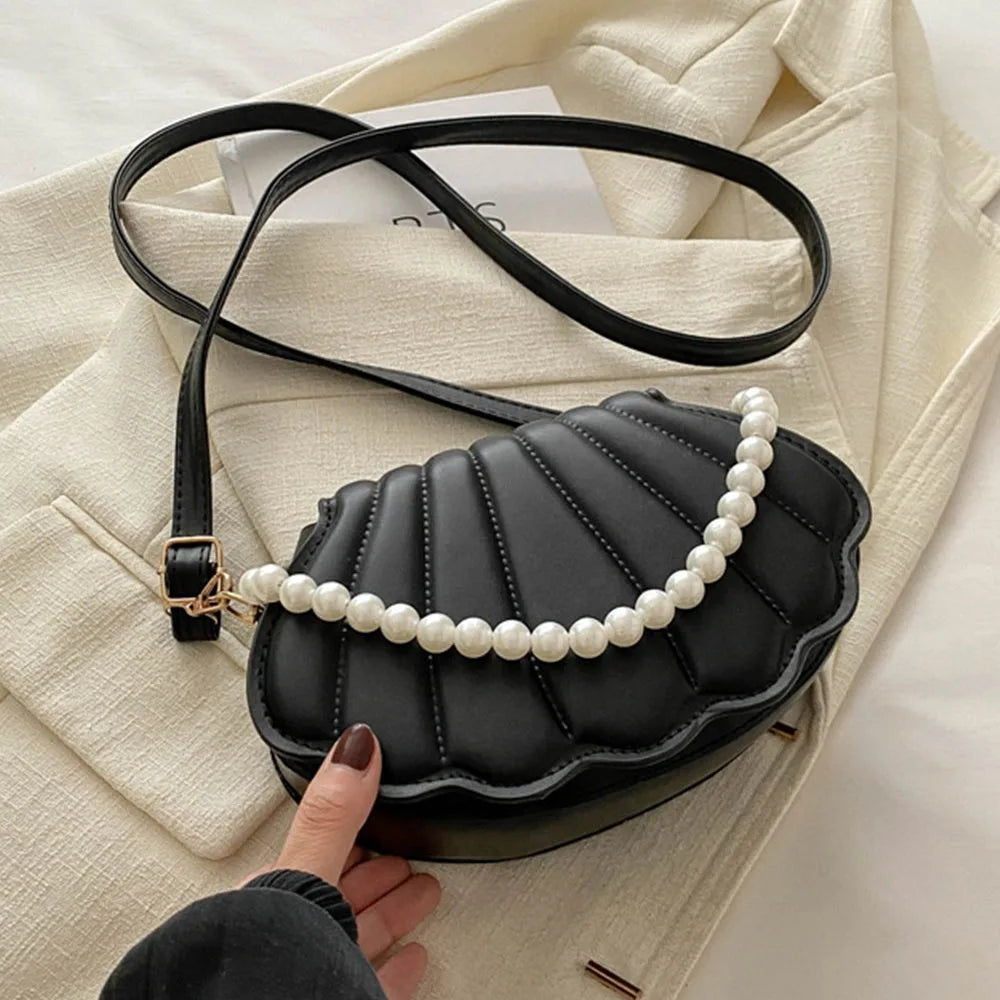 Tas Dames - Schelp Crossbody met Parelrand en Schouderriem | Chique