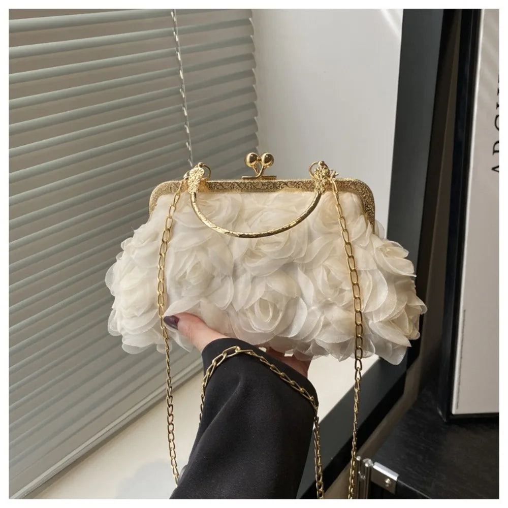 Handtas Dames - Avondtas met Rozendetail en Gouden Ketting | Elegant
